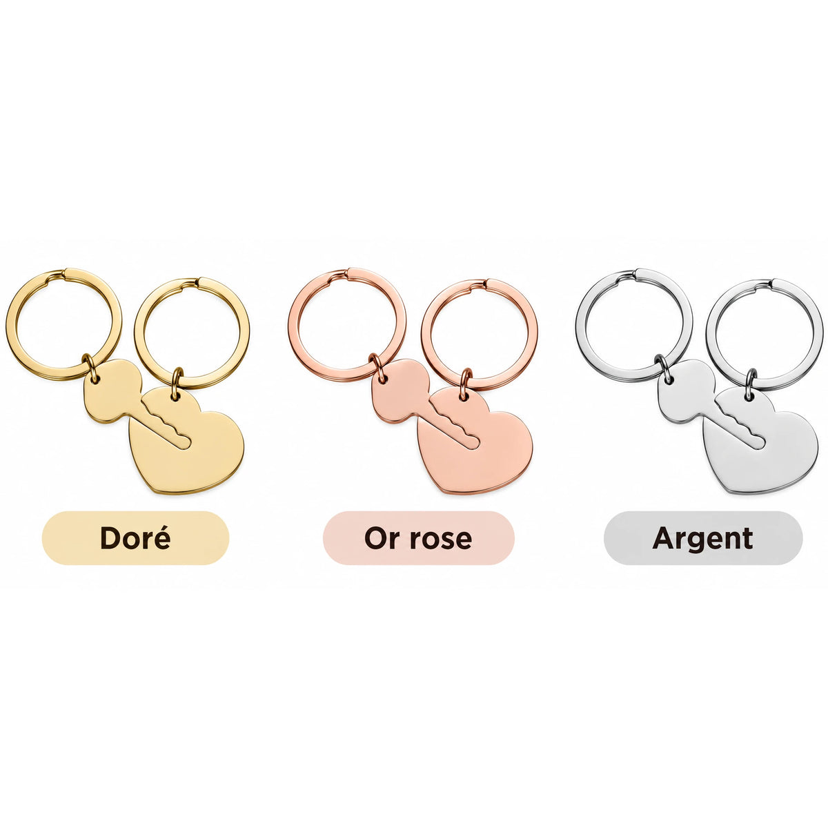 Détail des couleurs disponibles : doré, or rose, argent