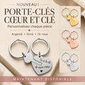 Porte-clés double Clef de mon cœur - présentation en 3 couleurs